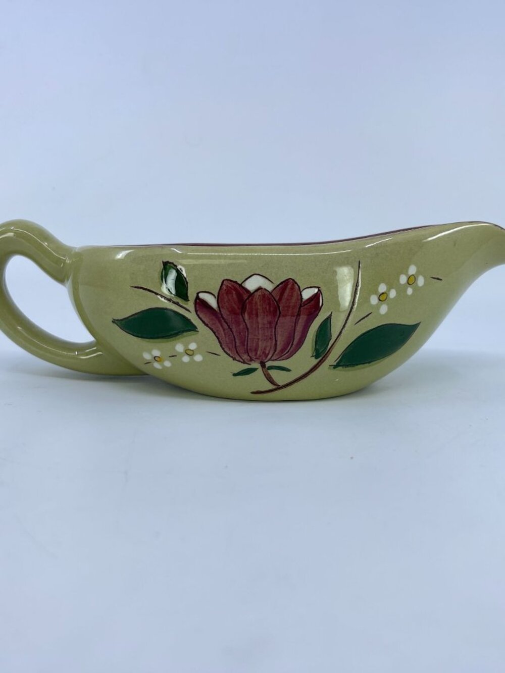 vintage stangl "magnolia" ceramic gravy boat hand painted mid century design